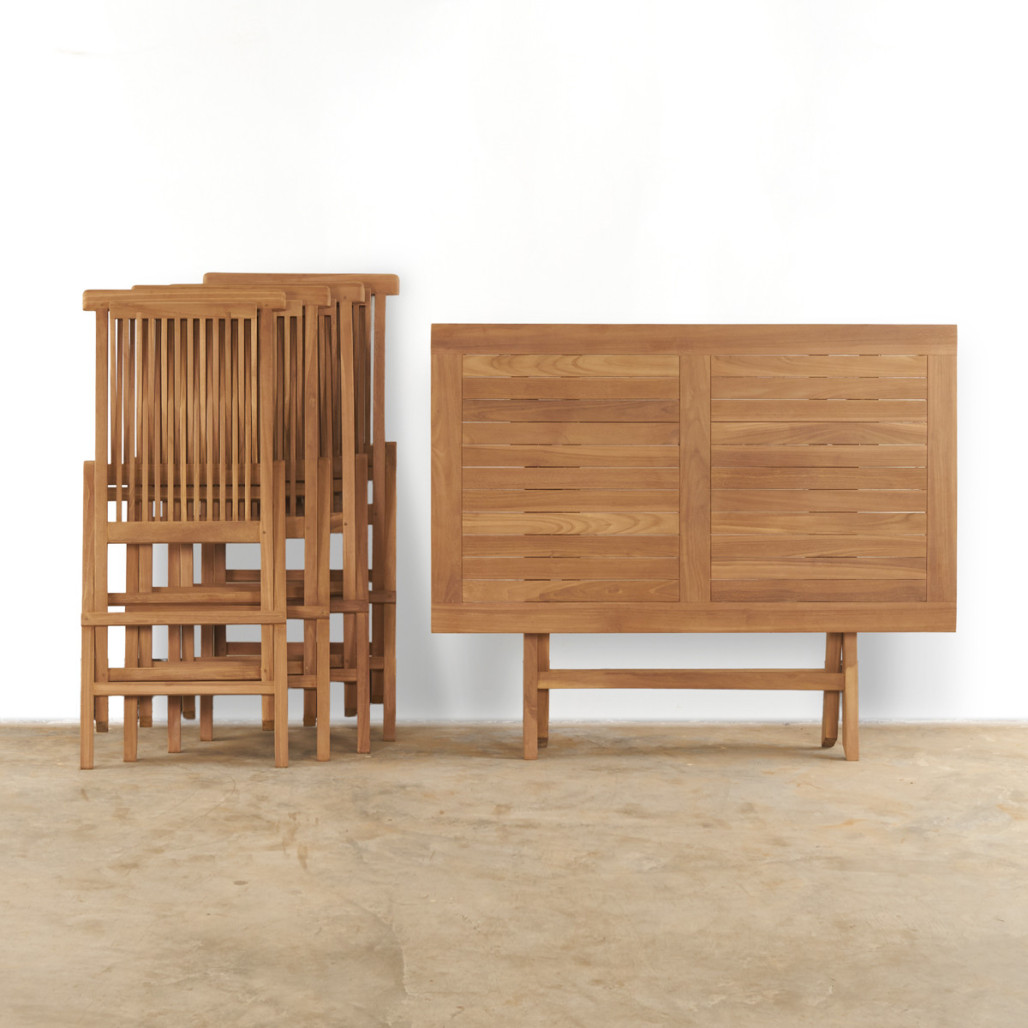 Conjunto de mesa y 4 sillas de jardín en teca Harry Conjunto de mesa y 4 sillas de jardín en teca Harry