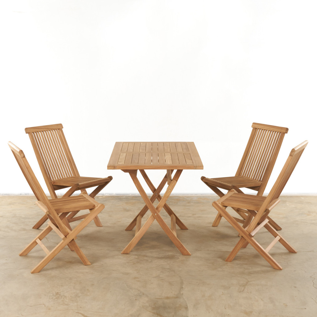 Conjunto de mesa y 4 sillas de jardín en teca Harry Conjunto de mesa y 4 sillas de jardín en teca Harry