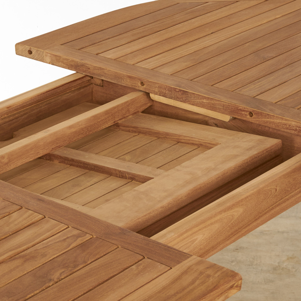 Conjunto de jardín de teca maciza mesa oval extensible y 6 sillas plegables Conjunto de jardín de teca maciza mesa oval extensible y 6 sillas plegables