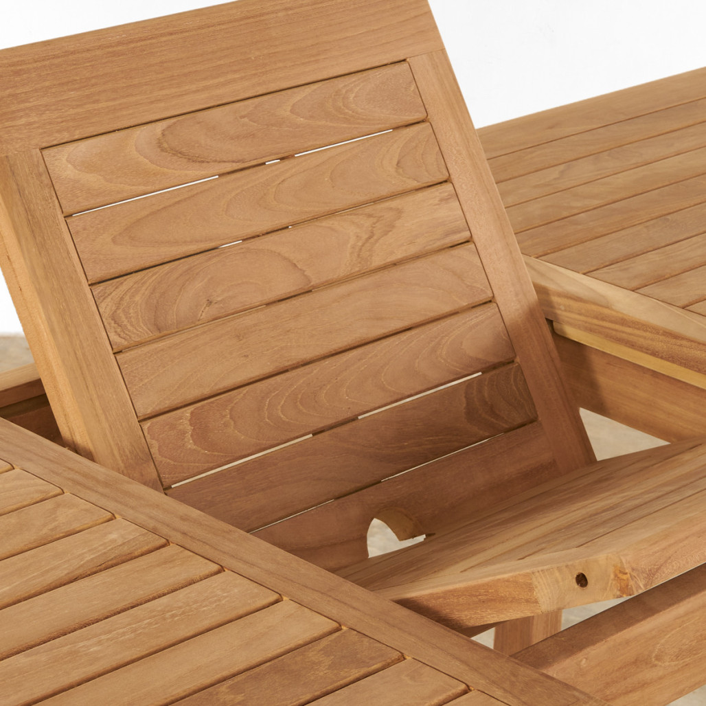 Conjunto de mesa de jardín extensible y 6 sillas plegables en teca maciza