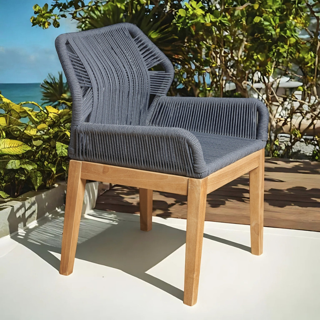 Silla de jardín de teca y cuerda dark grey - Wanda collection