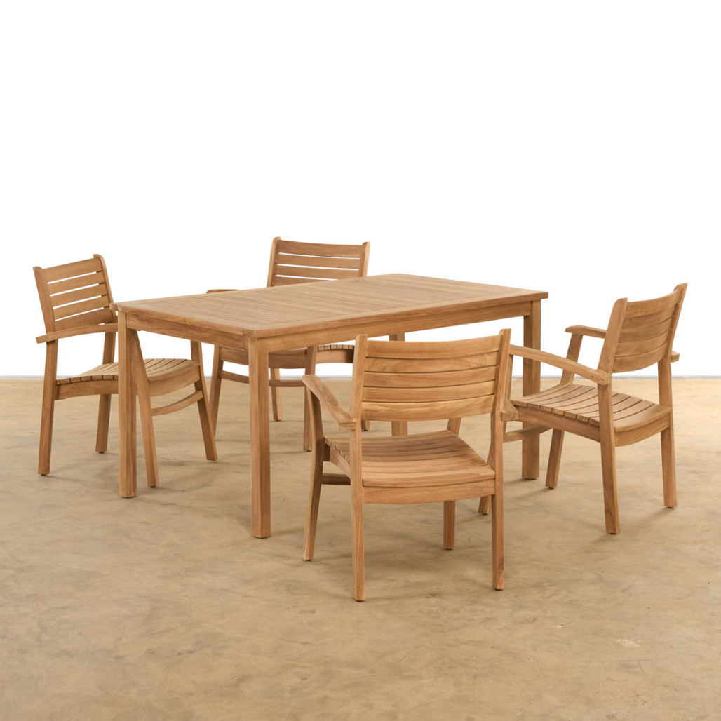 Conjunto de mesa de jardín y 4 sillones de teca maciza