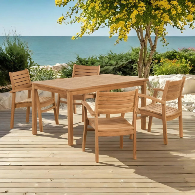 Conjunto de mesa de jardín y 4 sillones de teca maciza
