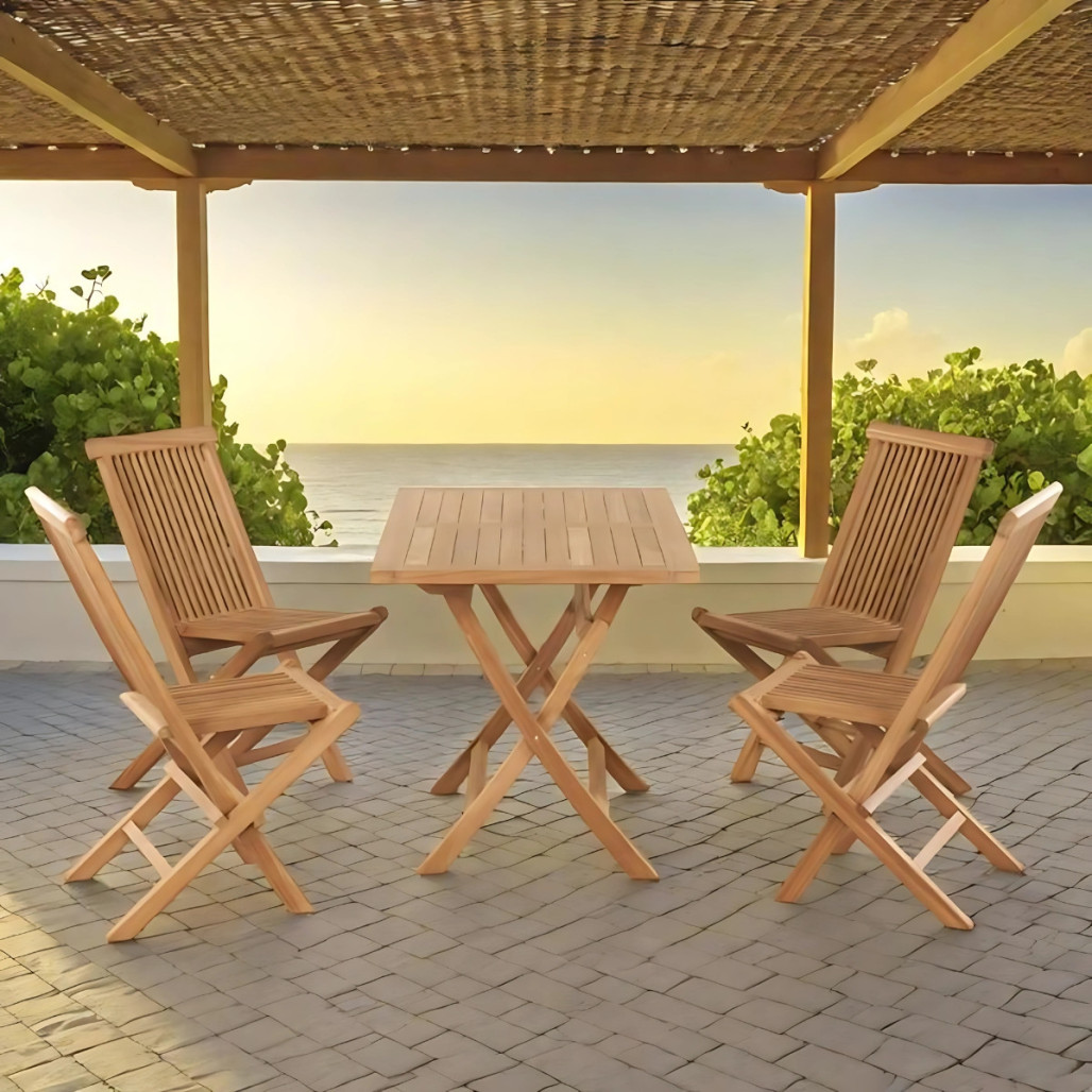 Conjunto de mesa y 4 sillas de jardín en teca Harry Conjunto de mesa y 4 sillas de jardín en teca Harry