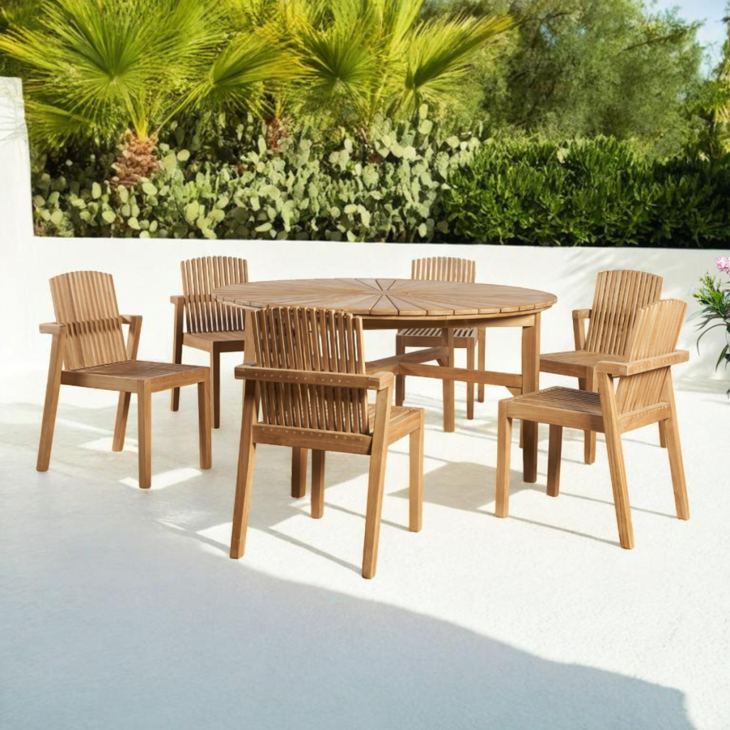 Conjunto de Mesa redonda y sillas de teca para el jardín - Wanda Collection