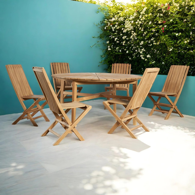 Conjunto de Mesa redonda y sillas plegables de teca para el jardín - Wanda Collection