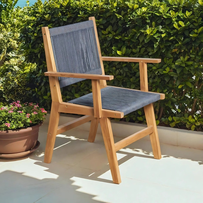 Sillón de jardín de teca y cuerda dark grey - Wanda collection