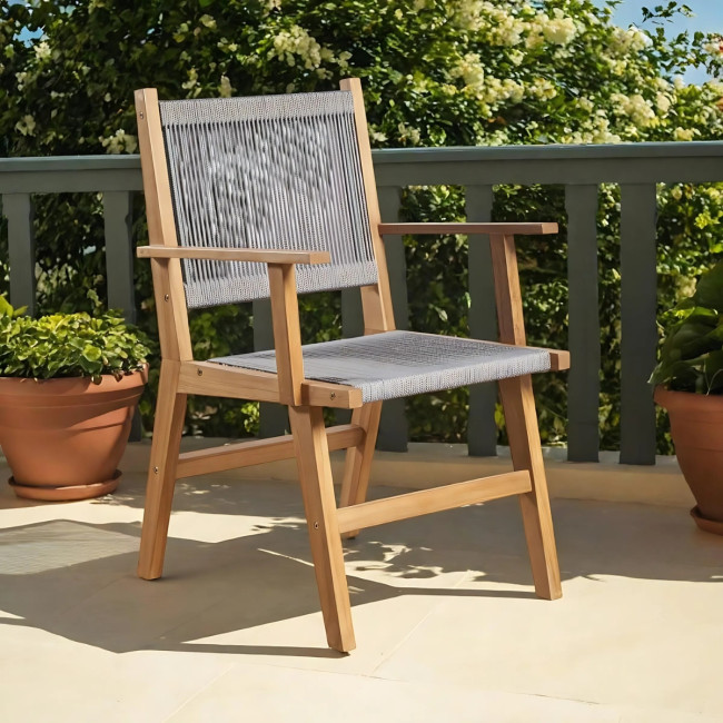 Sillón de jardín de teca y cuerda gris - Wanda collection