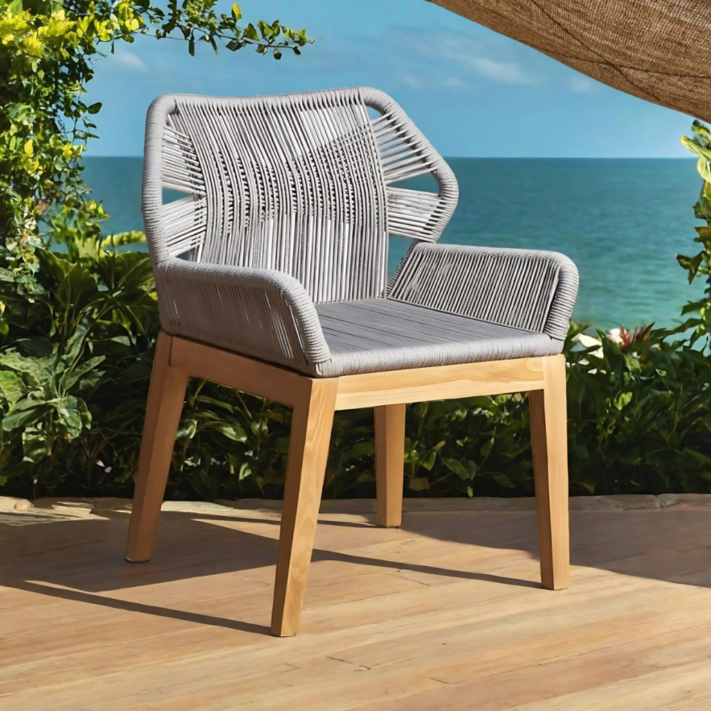 Silla de jardín de teca y cuerda gris - Wanda collection