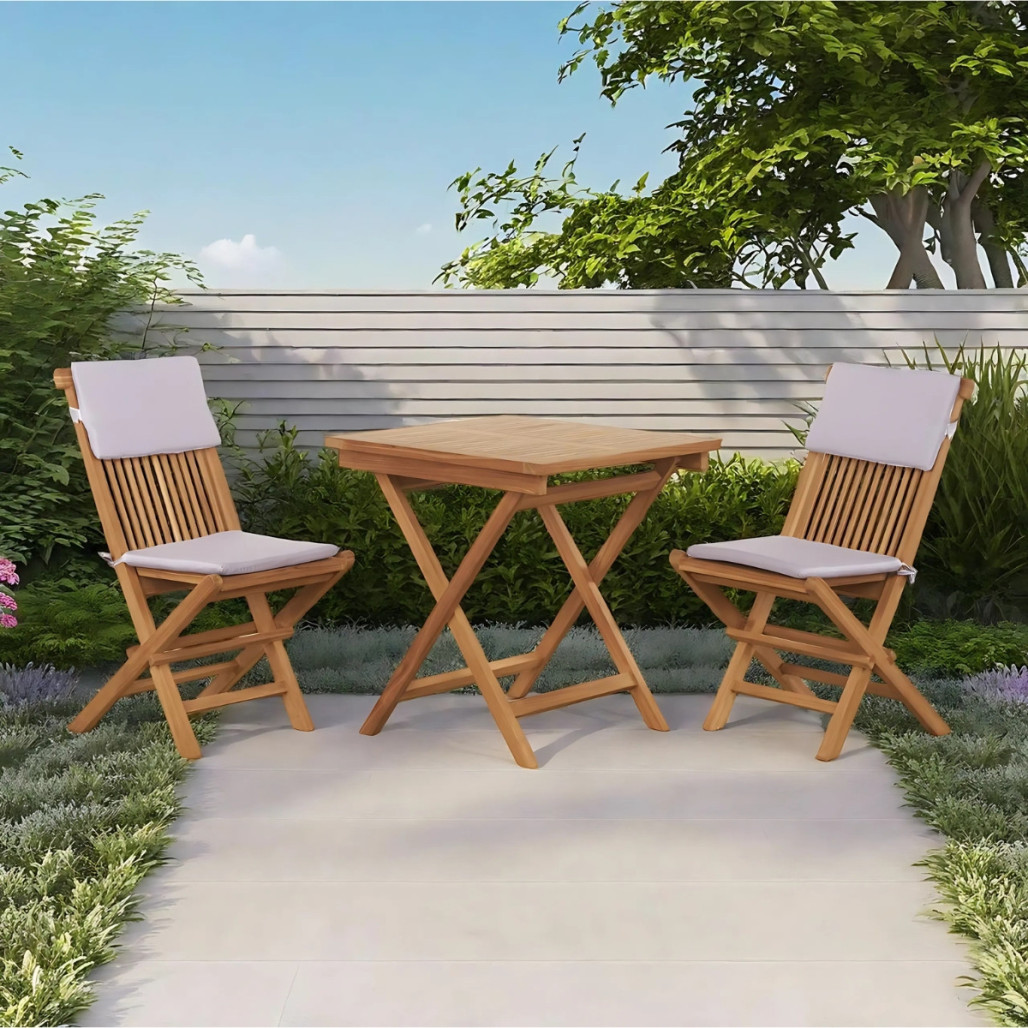 Conjunto de mesa y 2 sillas de jardín de teca Harry Conjunto de mesa y 2 sillas de jardín de teca Harry