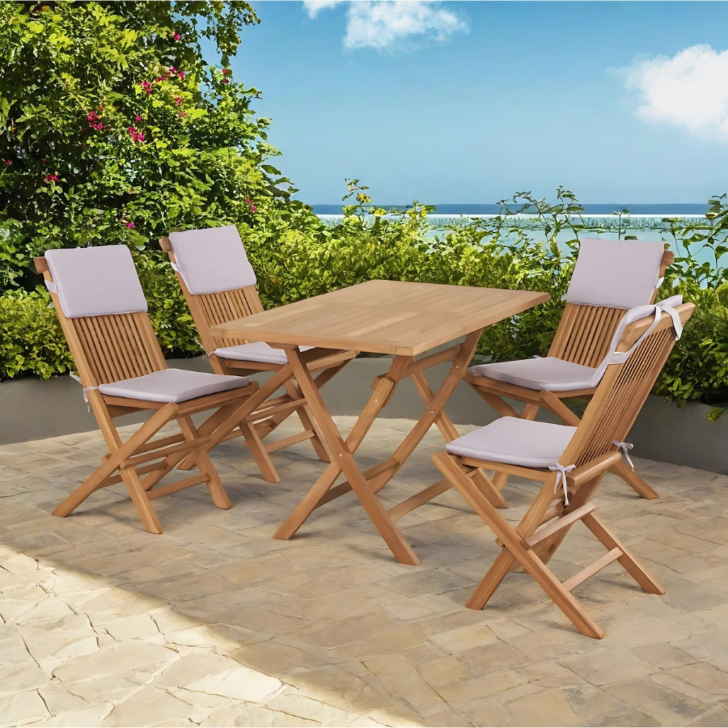 Conjunto de mesa y 4 sillas de jardín en teca Harry Conjunto de mesa y 4 sillas de jardín en teca Harry