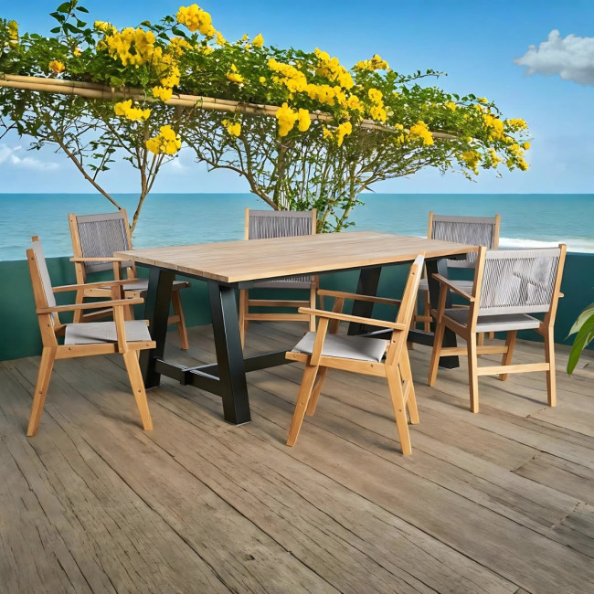Conjunto Mesa y Sillas de jardín en teca y cuerda gris - Wanda Collection
