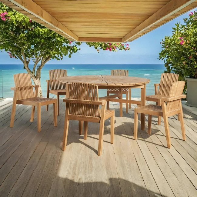 Conjunto de Mesa redonda y sillas de teca para el jardín - Wanda Collection