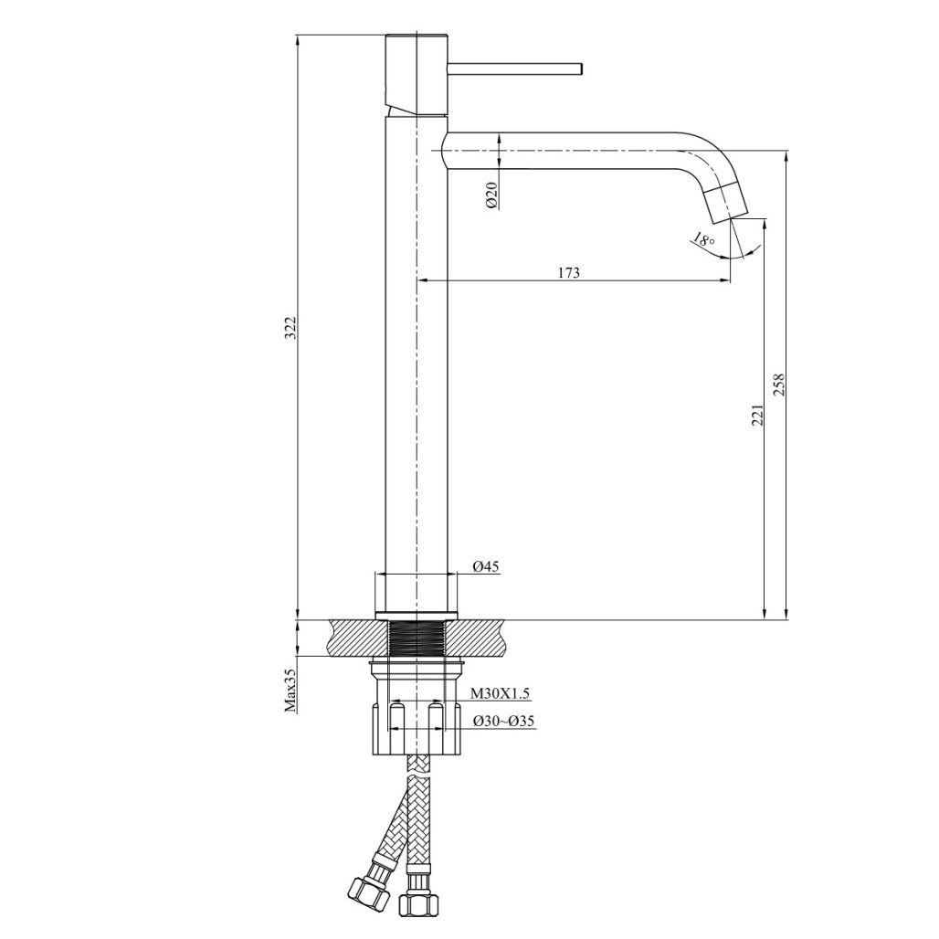 Grifo design de cuarto de baño modelo Lana – Latón macizo, en níquel cepillado