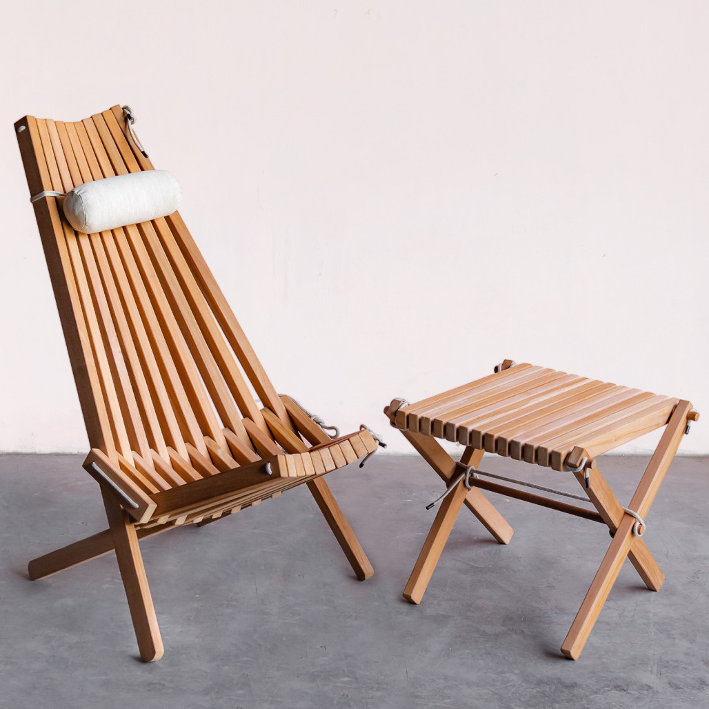 Silla de jardín de teca con cojín blanco y reposacabezas | Wanda Collection