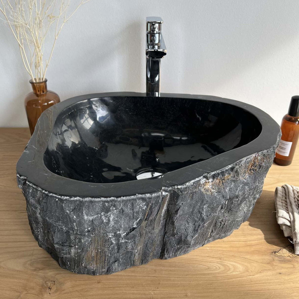 Lavabo de madera : Lavabo sobre encimera de madera, fosilizada, 65 cm Lavabo de madera : Lavabo sobre encimera de madera, fosilizada, 65 cm
