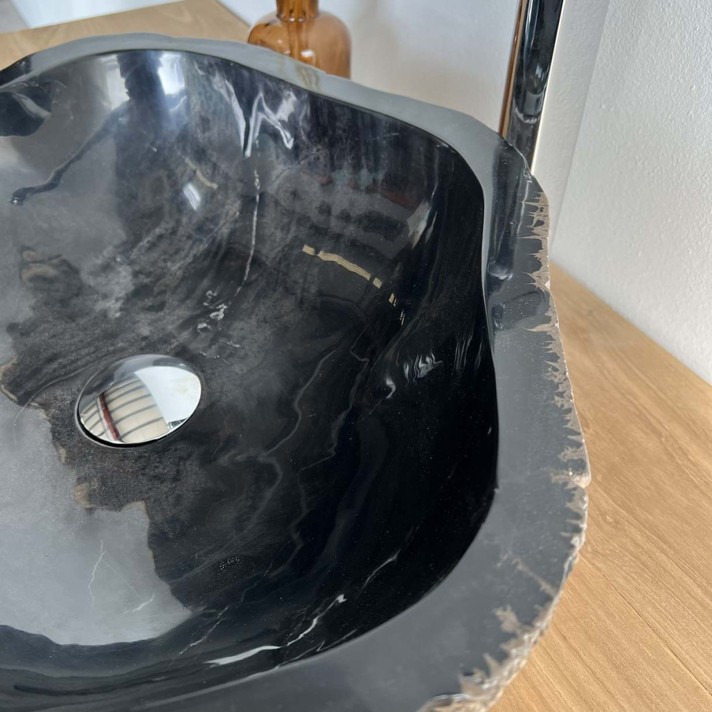 Lavabo de madera : Lavabo sobre encimera de madera, fosilizada, 65 cm Lavabo de madera : Lavabo sobre encimera de madera, fosilizada, 65 cm