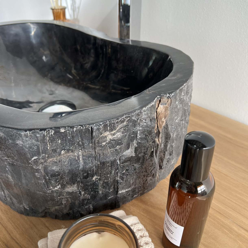 Lavabo de madera : Lavabo sobre encimera de madera, fosilizada, 65 cm Lavabo de madera : Lavabo sobre encimera de madera, fosilizada, 65 cm