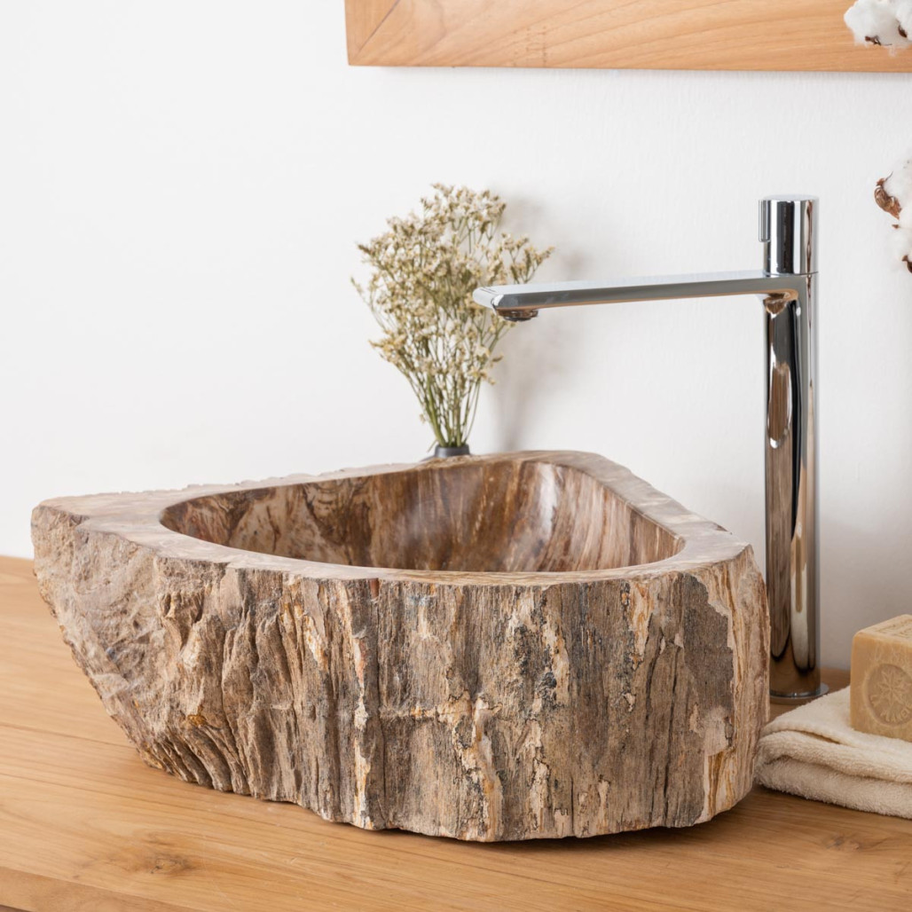 Lavabo: lavabo encimera, madera petrificada fosilizada, ancho: 49 cm x fondo: 43 cm x alto: 14 cm Lavabo: lavabo encimera, madera petrificada fosilizada, ancho: 49 cm x fondo: 43 cm x alto: 14 cm