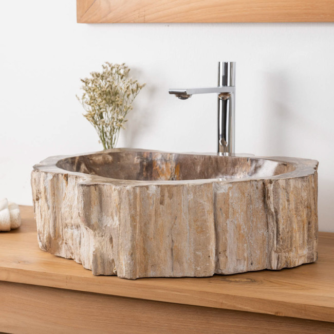 Lavabo: lavabo encimera, madera petrificada fosilizada, ancho: 49 cm x fondo: 43 cm x alto: 14 cm