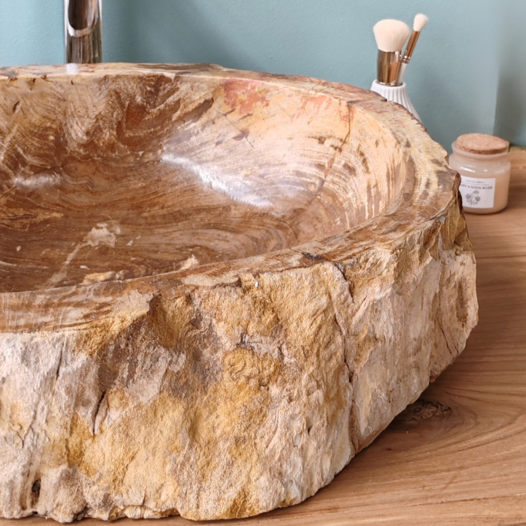 Lavabo: lavabo encimera, madera petrificada fosilizada, ancho: 49 cm x fondo: 43 cm x alto: 14 cm Lavabo: lavabo encimera, madera petrificada fosilizada, ancho: 49 cm x fondo: 43 cm x alto: 14 cm