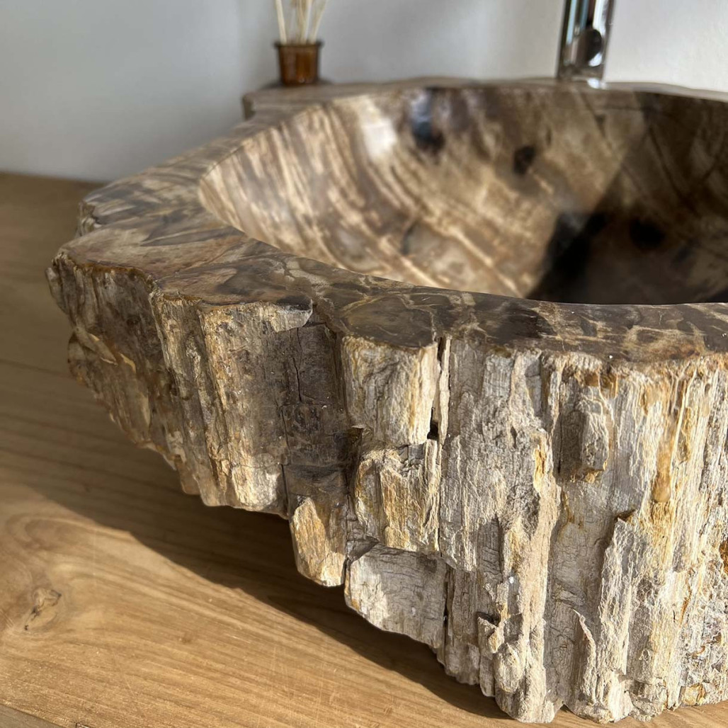 Lavabo: lavabo encimera, madera petrificada fosilizada, ancho: 49 cm x fondo: 43 cm x alto: 14 cm Lavabo: lavabo encimera, madera petrificada fosilizada, ancho: 49 cm x fondo: 43 cm x alto: 14 cm