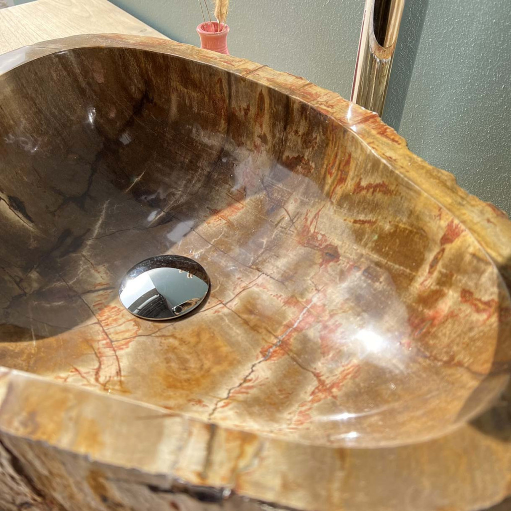 Lavabo: lavabo encimera, madera petrificada fosilizada, ancho: 49 cm x fondo: 43 cm x alto: 14 cm Lavabo: lavabo encimera, madera petrificada fosilizada, ancho: 49 cm x fondo: 43 cm x alto: 14 cm
