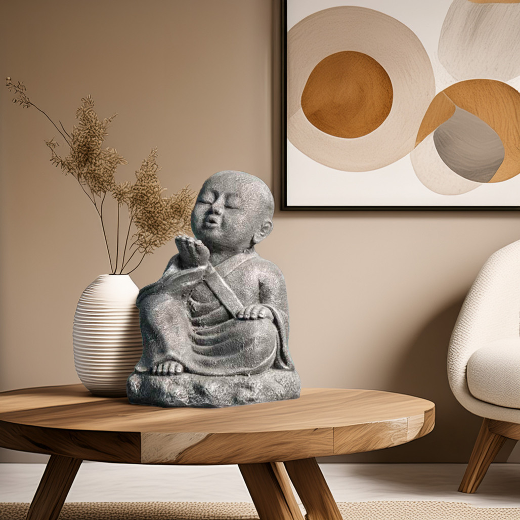 Estatua Monje Shaolín gris | Decoración zen interior Estatua Monje Shaolín gris | Decoración zen interior