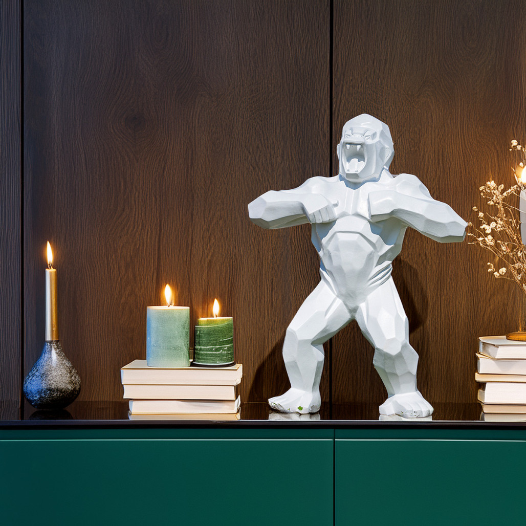 Estatua gorila origami blanca | Decoración interior moderna Estatua gorila origami blanca | Decoración interior moderna
