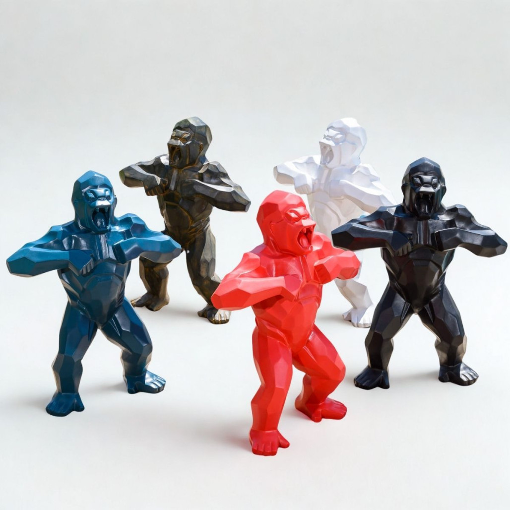 Estatua gorila origami blanca | Decoración interior moderna Estatua gorila origami blanca | Decoración interior moderna