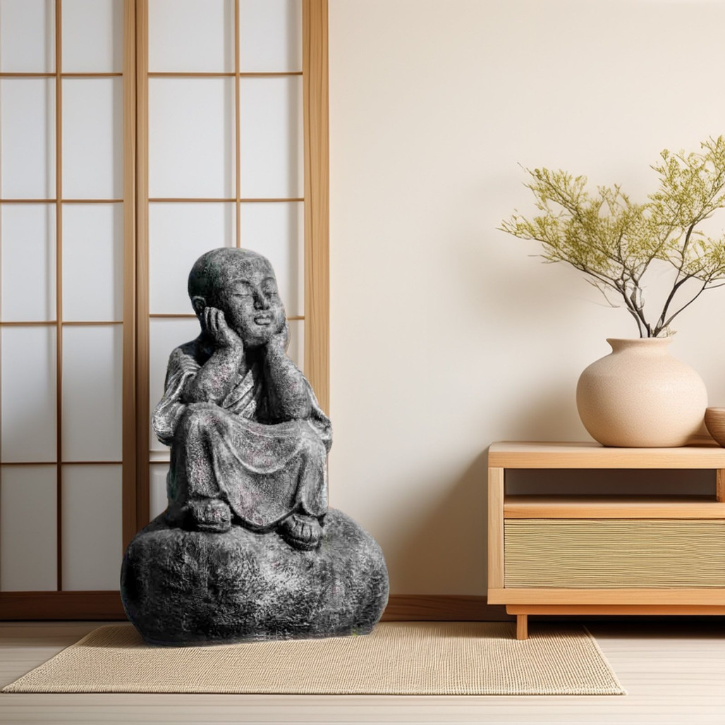 Estatua Monje Shaolín pensativo | Decoración zen interior Estatua Monje Shaolín pensativo | Decoración zen interior