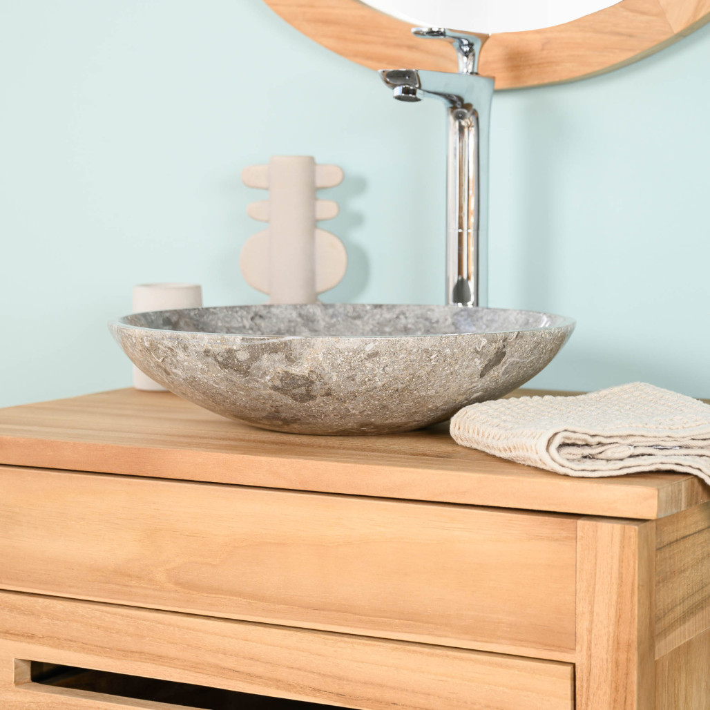 Lavabo encimera de mármol cuarto de baño Lysom 35 cm gris