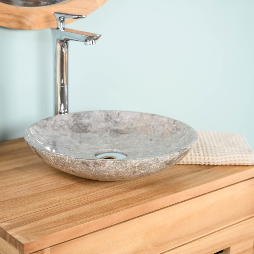 Lavabo encimera de mármol cuarto de baño Lysom 35 cm gris