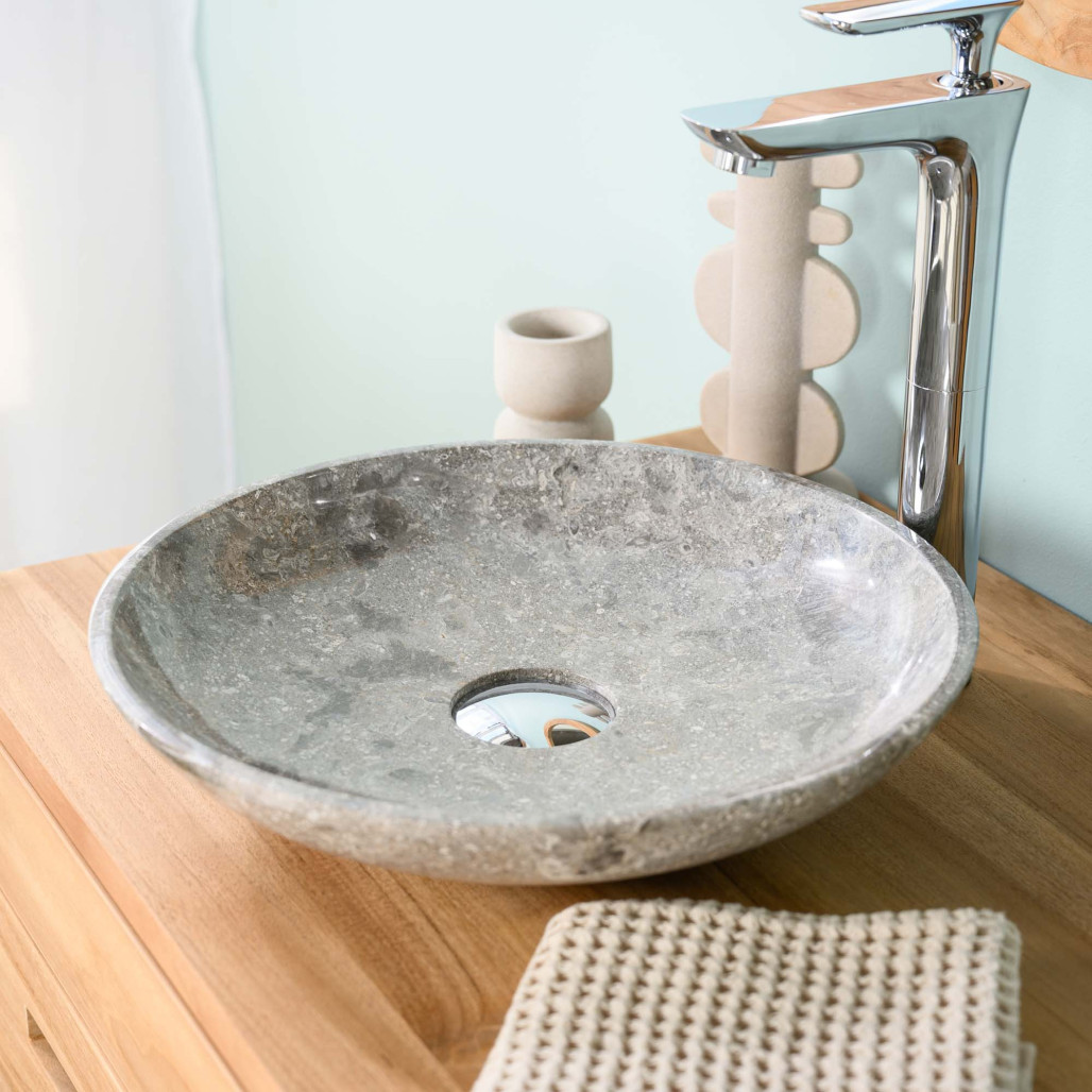 Lavabo encimera de mármol cuarto de baño Lysom 35 cm gris