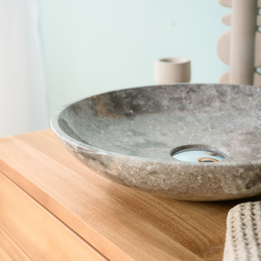 Lavabo encimera de mármol cuarto de baño Lysom 35 cm gris