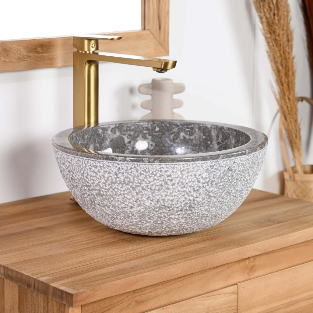 Lavabo sobre encimera de mármol Estrómboli gris 35 cm