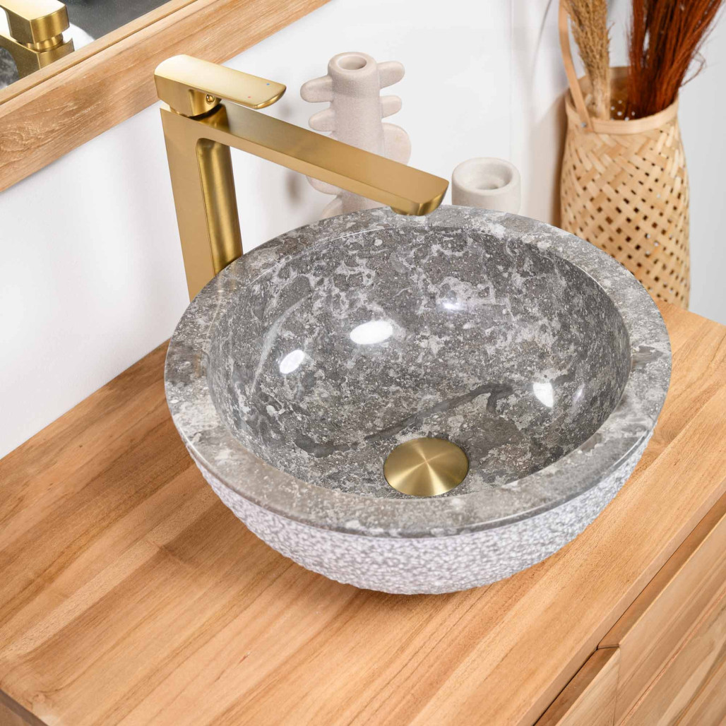 Lavabo sobre encimera de mármol Estrómboli gris 35 cm