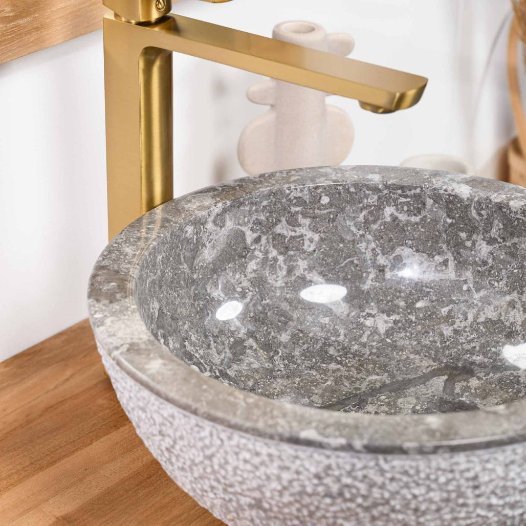 Lavabo sobre encimera de mármol Estrómboli gris 35 cm