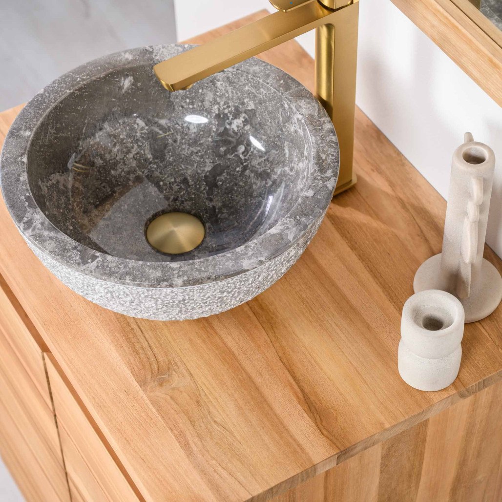 Lavabo sobre encimera de mármol Estrómboli gris 35 cm