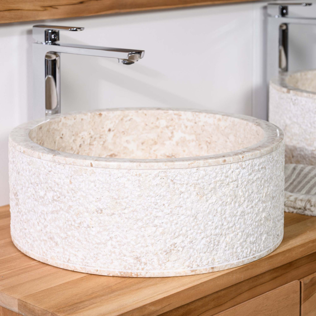 Lavabo sobre encimera para cuarto de baño de mármol Elba crema 40 cm