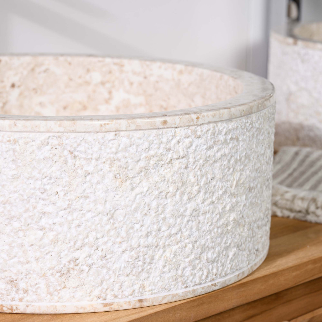 Lavabo sobre encimera para cuarto de baño de mármol Elba crema 40 cm