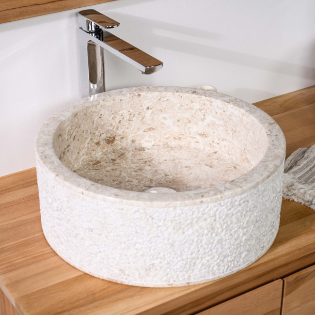 Lavabo sobre encimera para cuarto de baño de mármol Elba crema 40 cm