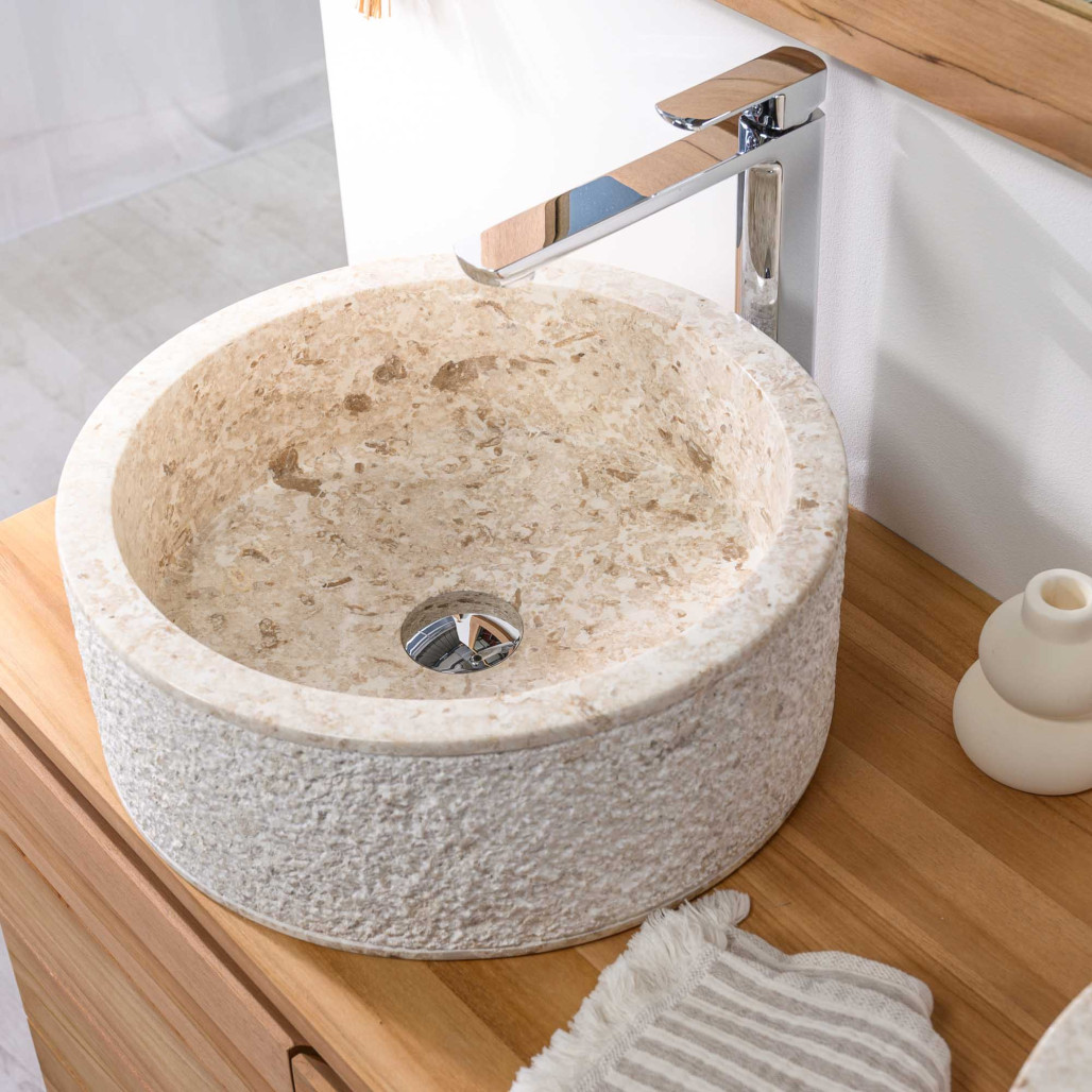 Lavabo sobre encimera para cuarto de baño de mármol Elba crema 40 cm