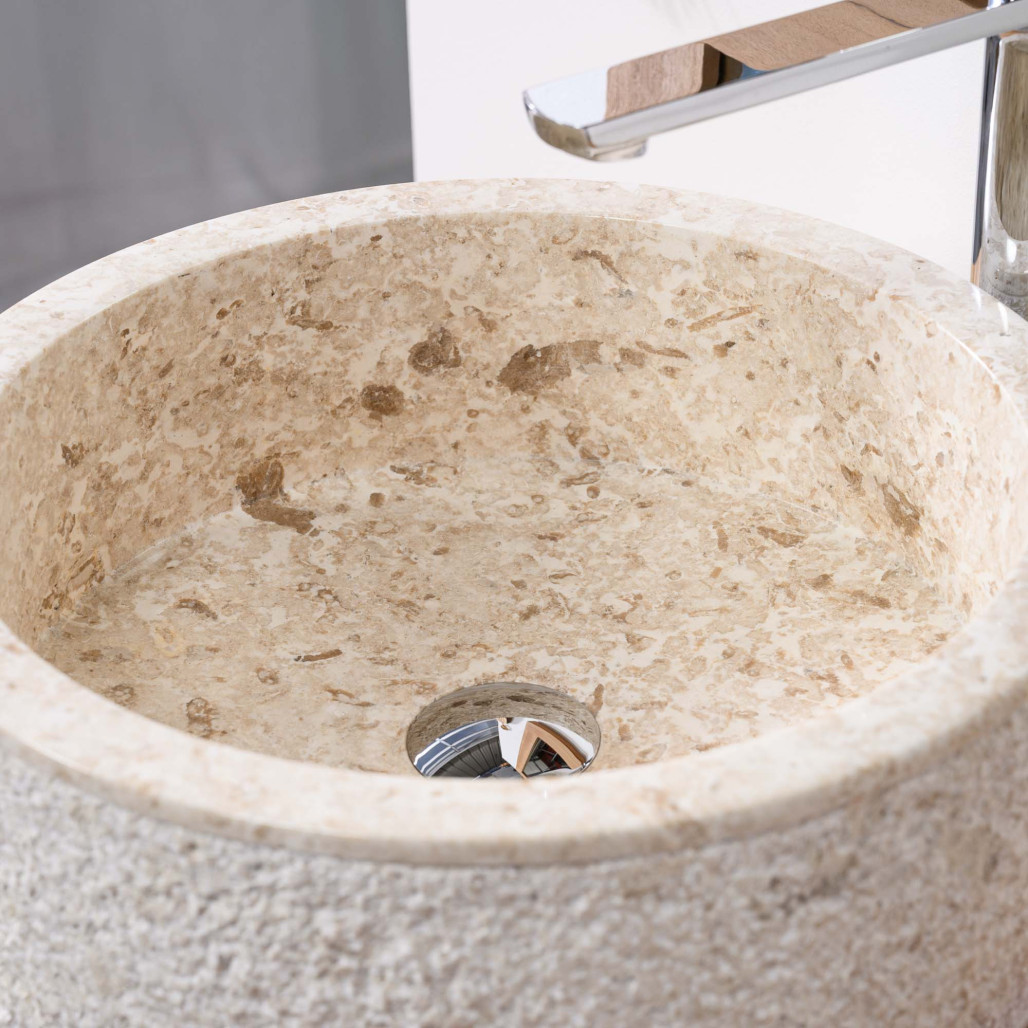 Lavabo sobre encimera para cuarto de baño de mármol Elba crema 40 cm
