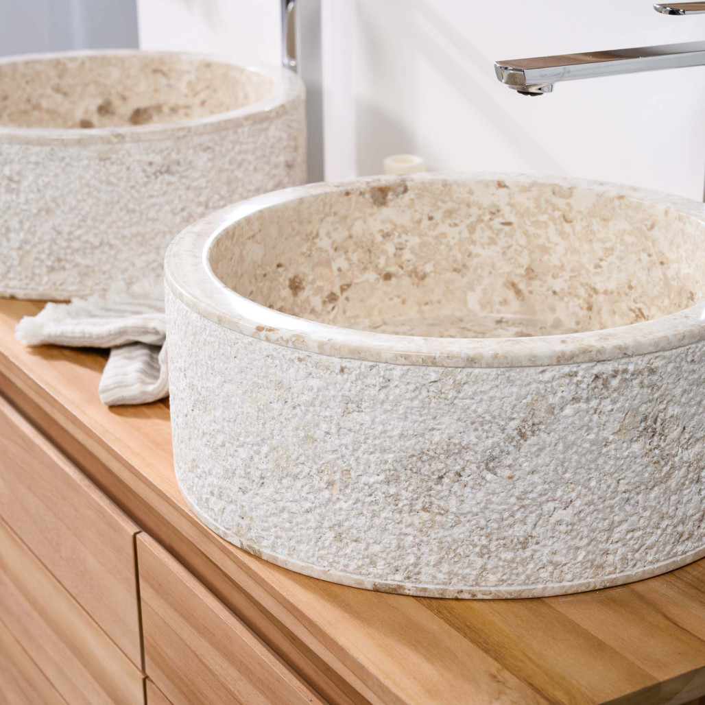 Lavabo sobre encimera para cuarto de baño de mármol Elba crema 40 cm