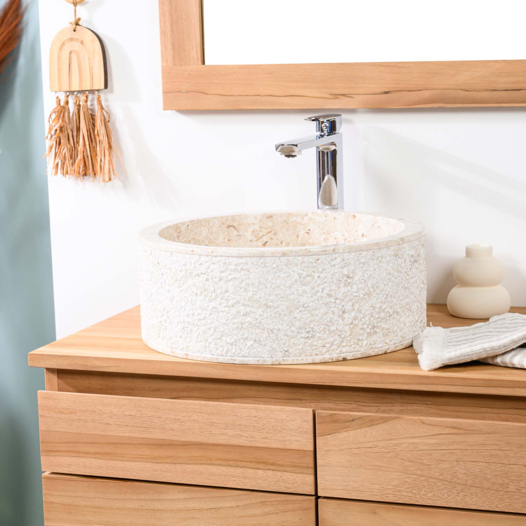 Lavabo sobre encimera para cuarto de baño de mármol Elba crema 40 cm