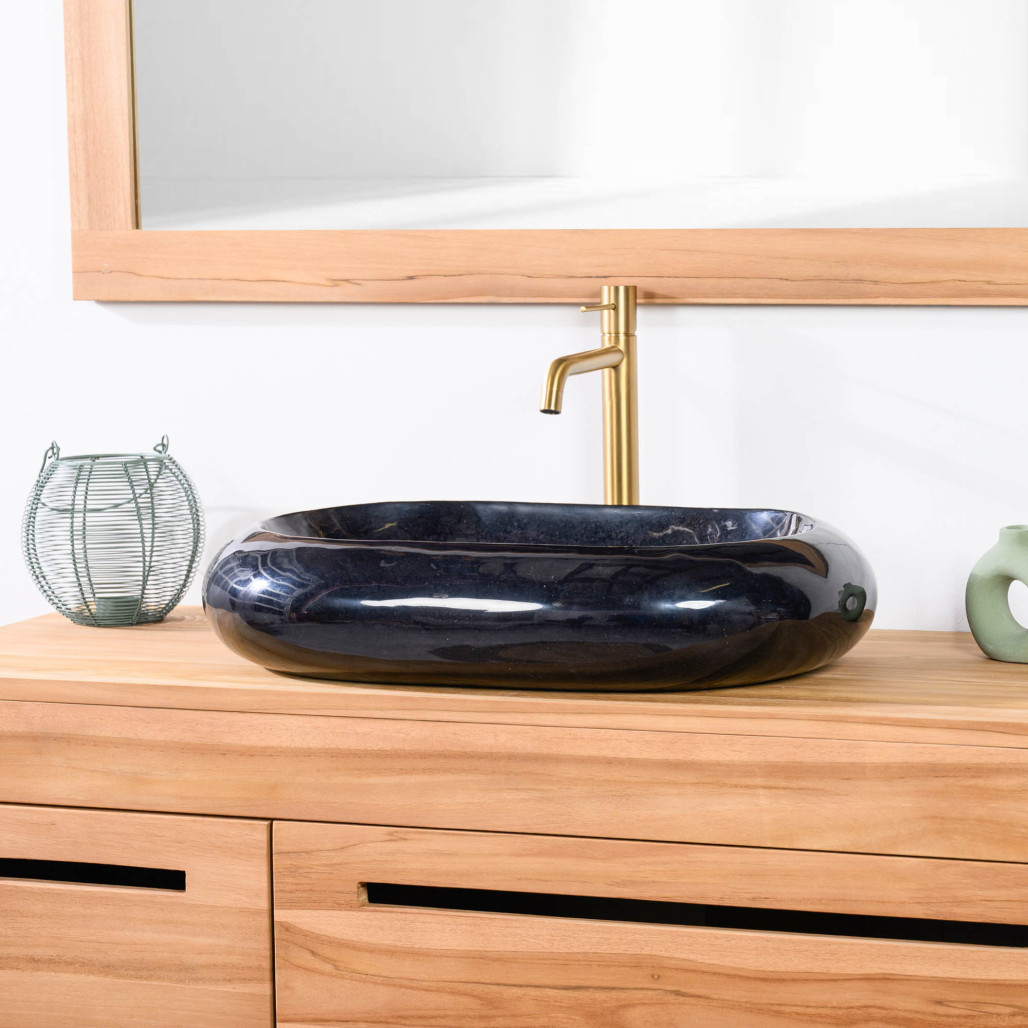 Lavabo sobre encimera grande de mármol murano color negro Lavabo sobre encimera grande de mármol murano color negro