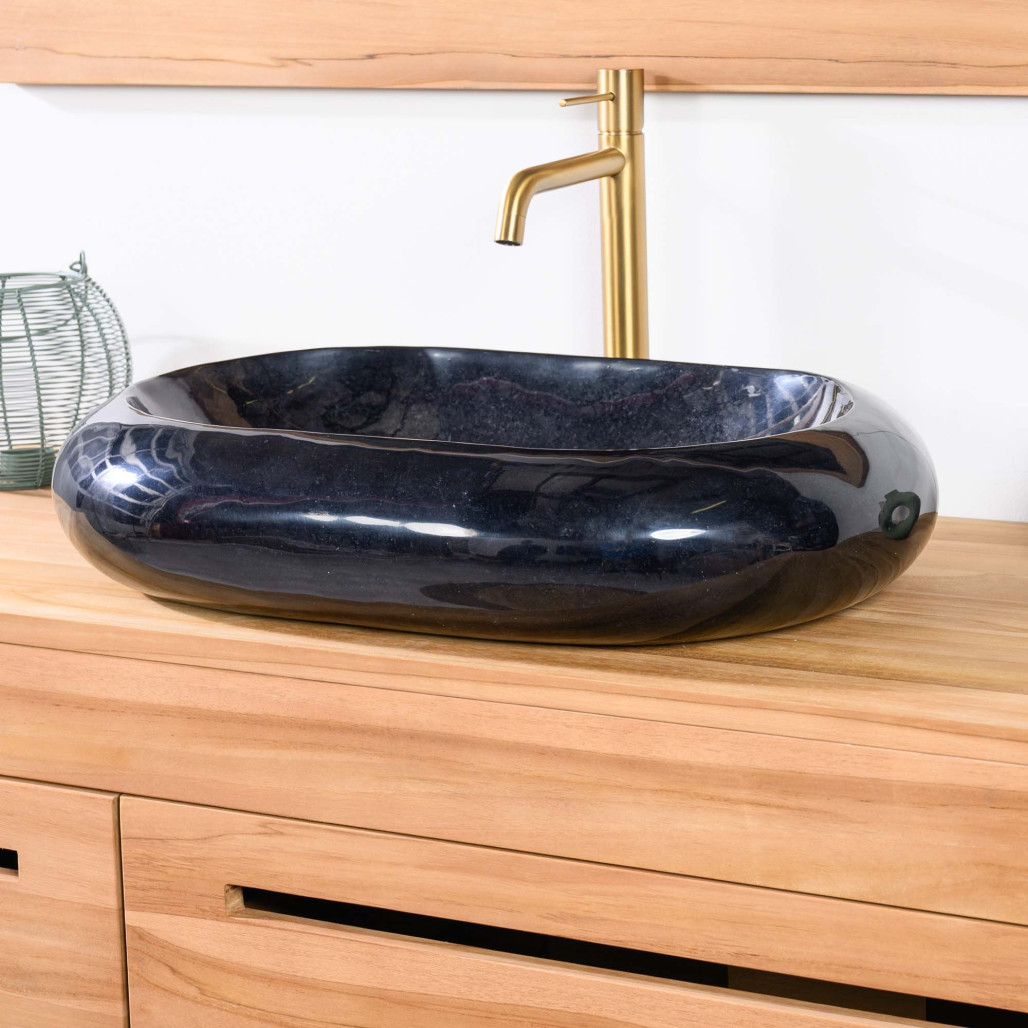Lavabo sobre encimera grande de mármol murano color negro Lavabo sobre encimera grande de mármol murano color negro