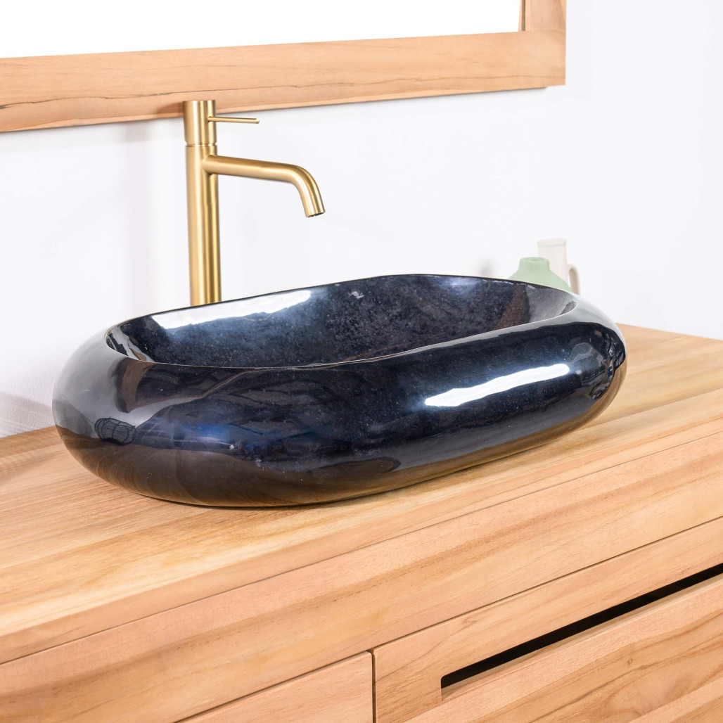 Lavabo sobre encimera grande de mármol murano color negro Lavabo sobre encimera grande de mármol murano color negro