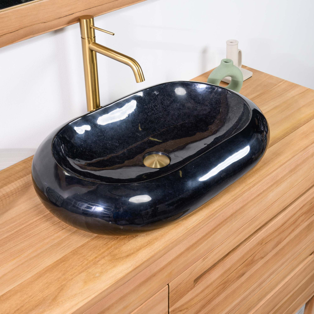 Lavabo sobre encimera grande de mármol murano color negro Lavabo sobre encimera grande de mármol murano color negro